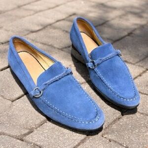 Lands End Blue suede-like loafers with a metal ring detail size Women’s 7.5